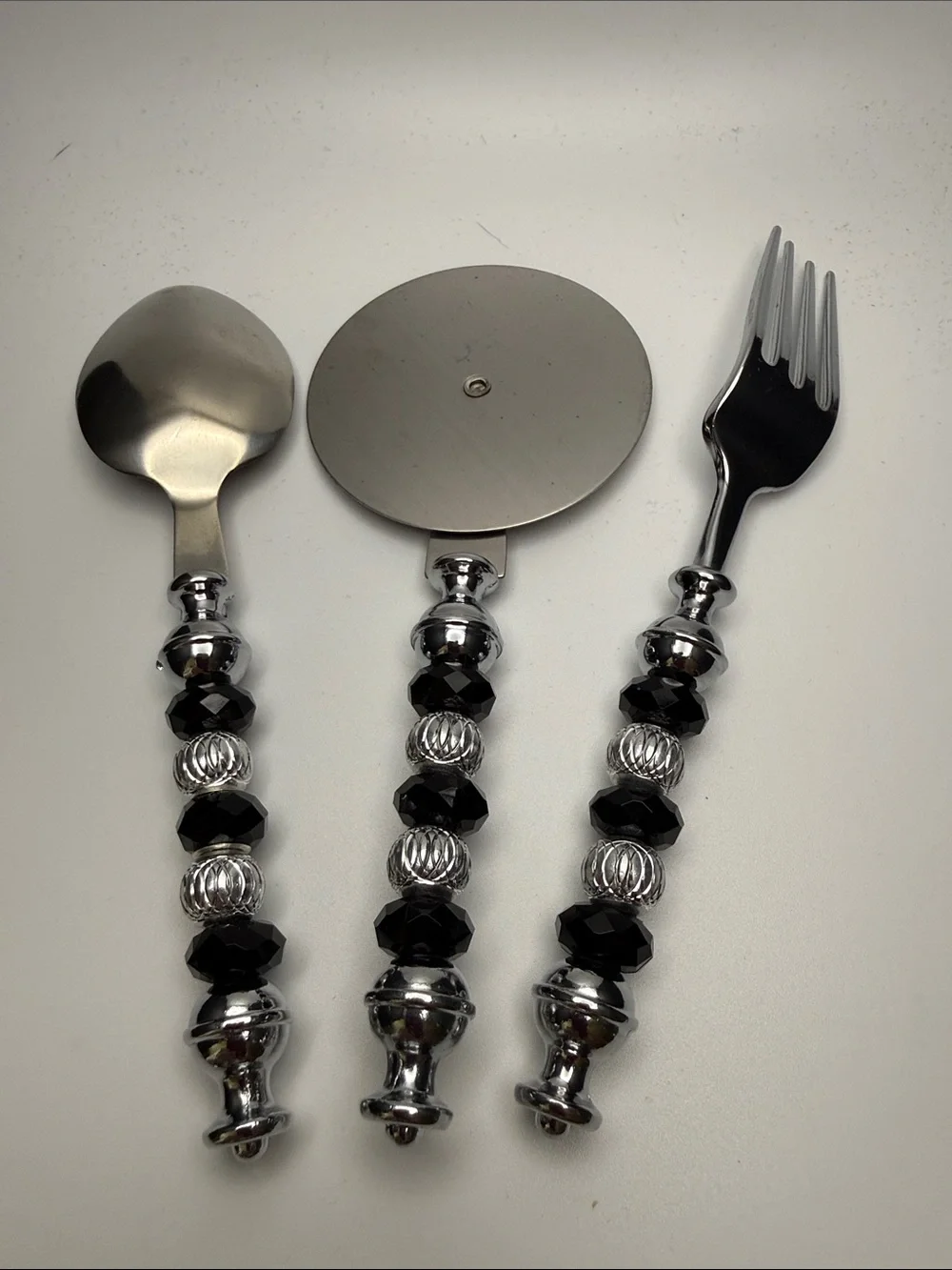 Beaded Stainless Steel Serving Set - Black